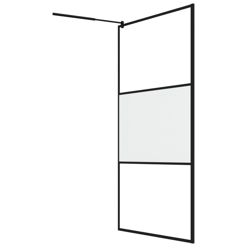 vidaXL Walk-in Shower Wall with Shelf Black 45.3"x76.8" ESG Glass&Aluminum