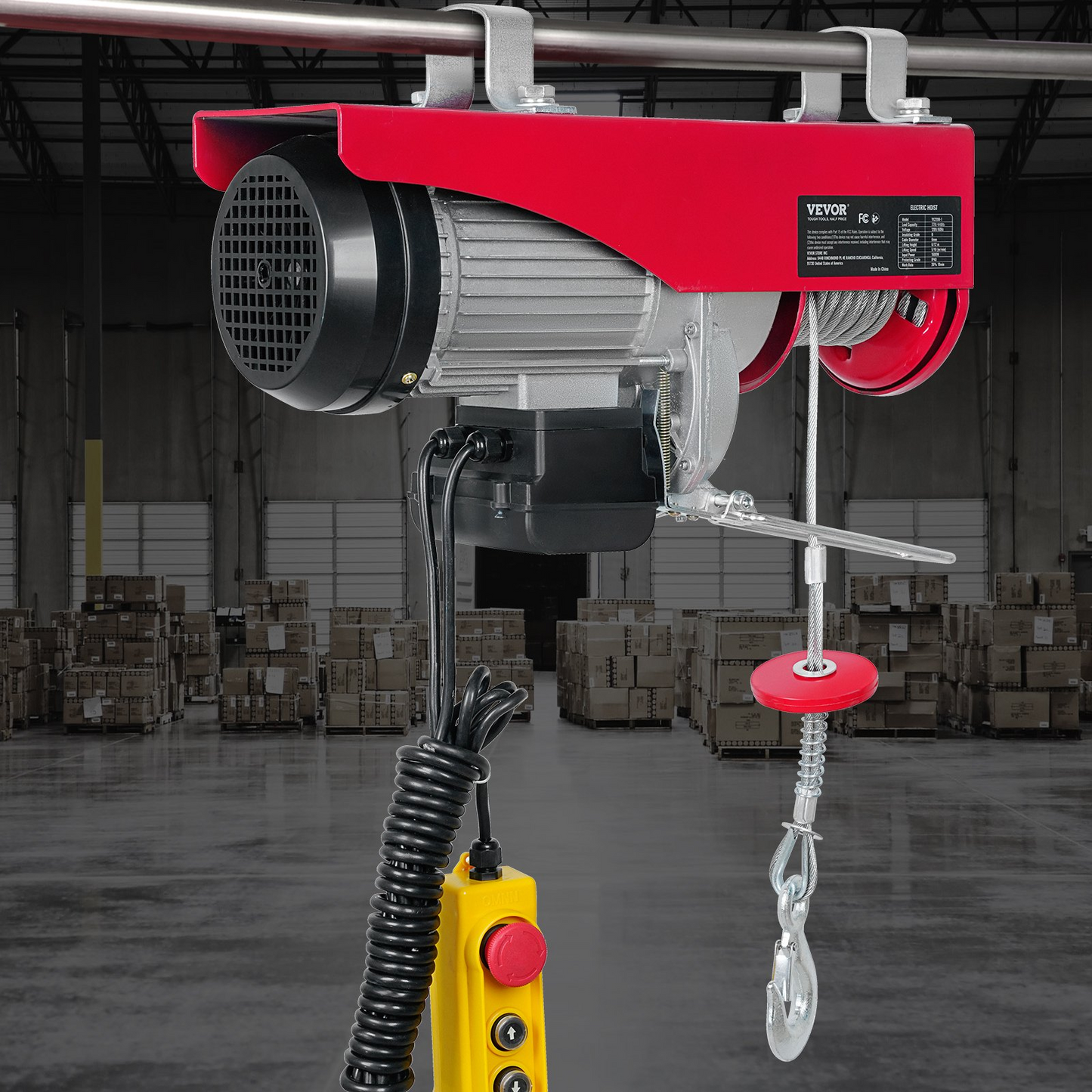 VEVOR Electric Hoist, 440lbs Garage Hoist with 14ft Wired Control, 110 volt Electric Hoist Winch 40ft Single Cable Lifting Height, Pure Copper Motor and Emergency Stop Switch