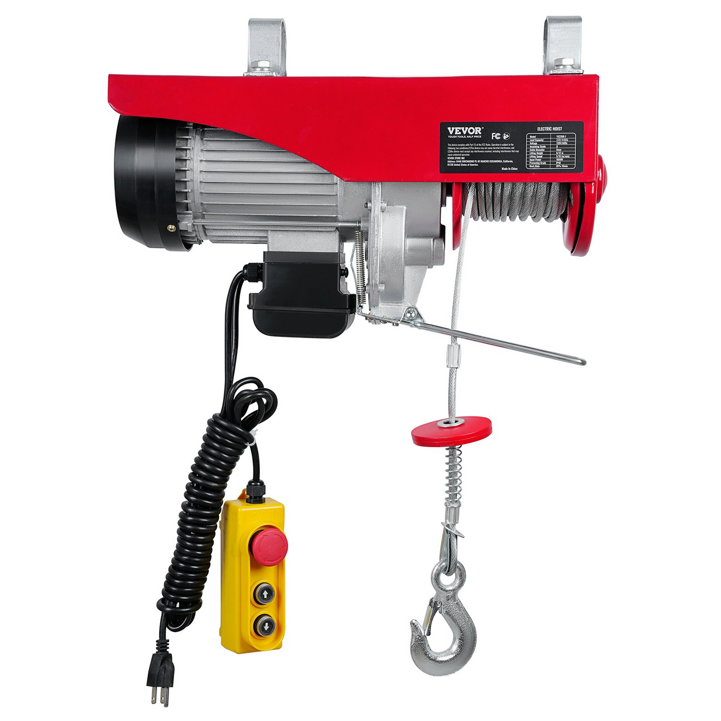 VEVOR Electric Hoist, 440lbs Garage Hoist with 14ft Wired Control, 110 volt Electric Hoist Winch 40ft Single Cable Lifting Height, Pure Copper Motor and Emergency Stop Switch