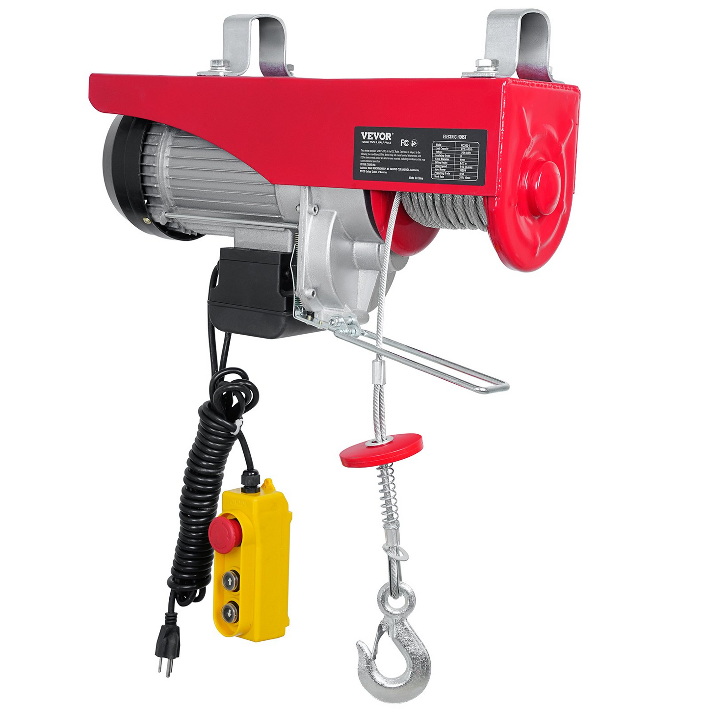 VEVOR Electric Hoist, 440lbs Garage Hoist with 14ft Wired Control, 110 volt Electric Hoist Winch 40ft Single Cable Lifting Height, Pure Copper Motor and Emergency Stop Switch