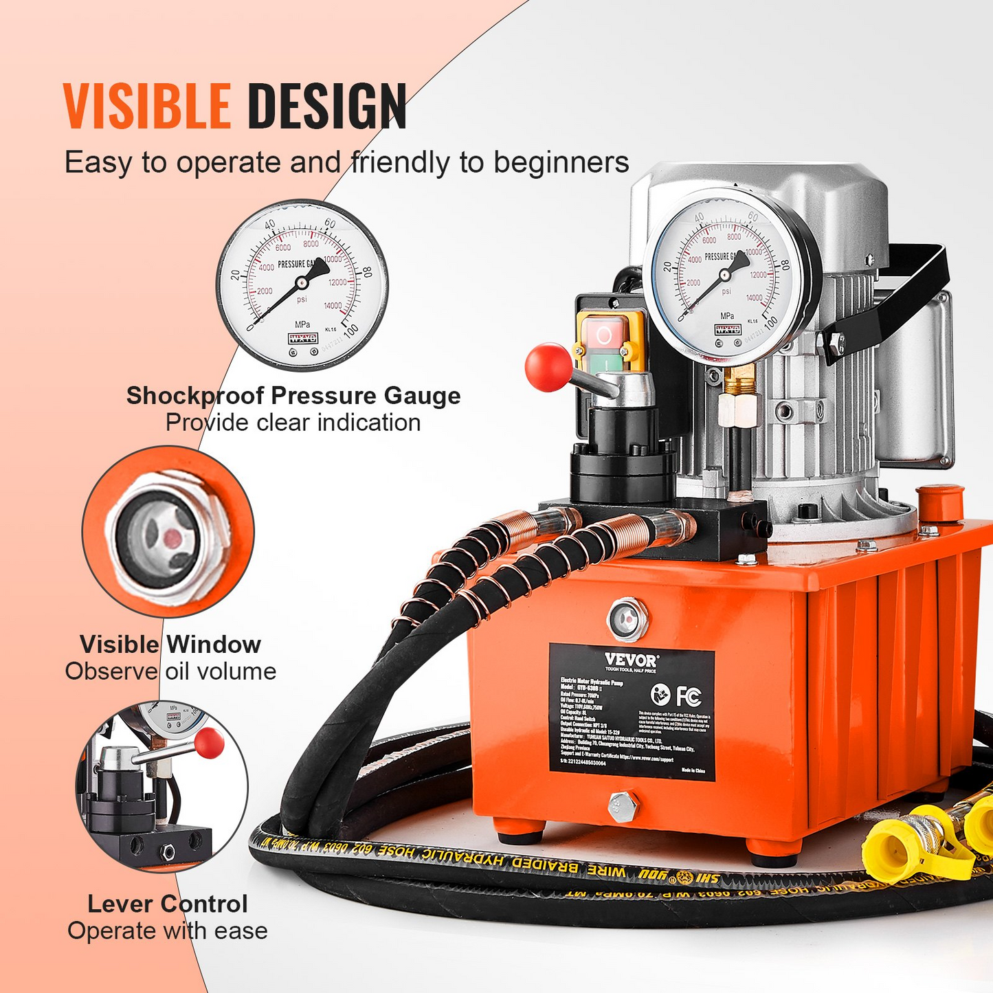 VEVOR Electric Hydraulic Pump, 10000 PSI 750W 110V, 488 in³/8L Capacity, Double Acting Manual Valve, Electric Driven Hydraulic Pump Power Pack Unit with Lever Switch for Punching/Bending/Jack Machines