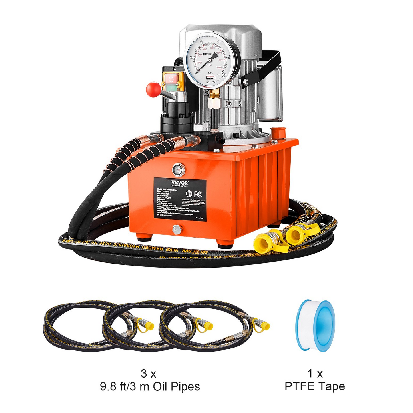 VEVOR Electric Hydraulic Pump, 10000 PSI 750W 110V, 488 in³/8L Capacity, Double Acting Manual Valve, Electric Driven Hydraulic Pump Power Pack Unit with Lever Switch for Punching/Bending/Jack Machines