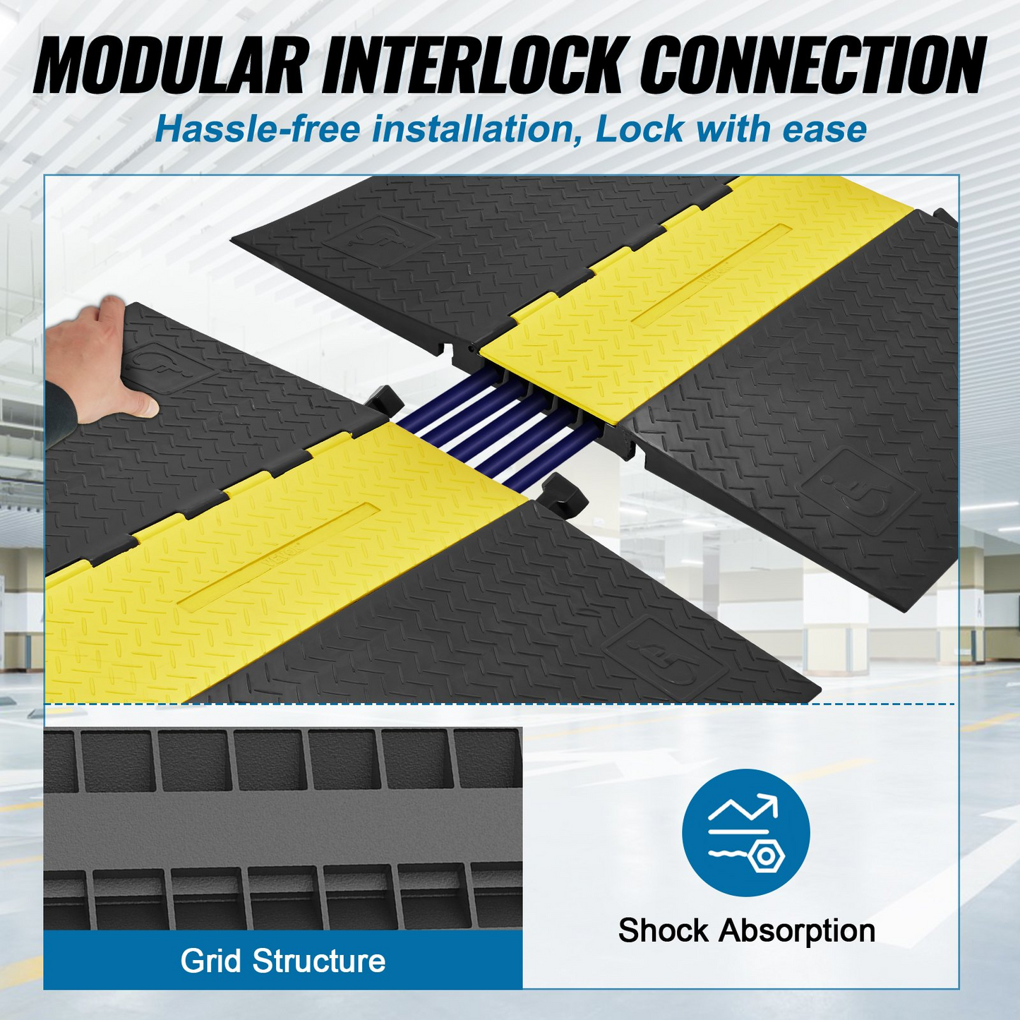 VEVOR 5Channel Cable Protector Ramp 22000lbs Load ADA Compliant Wire Cable Cover