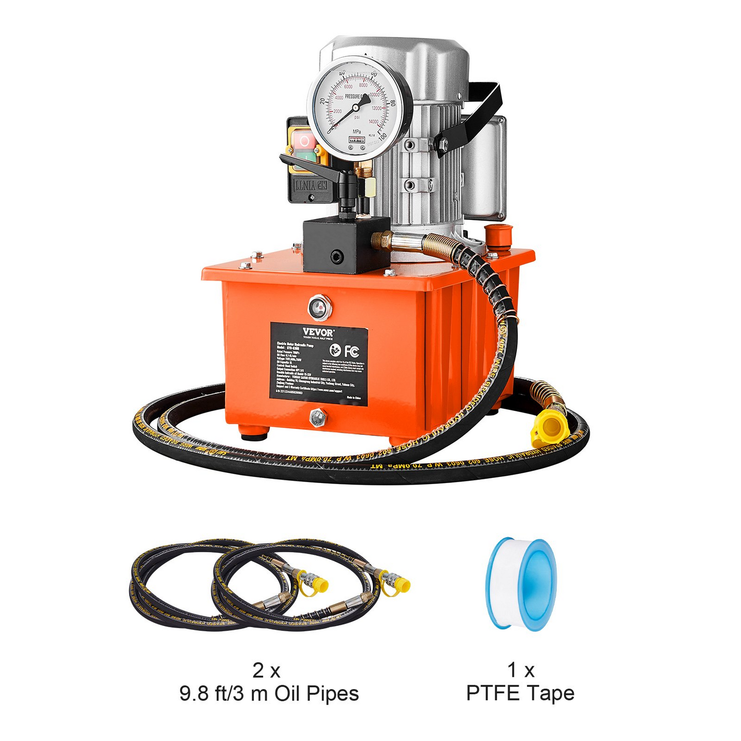 VEVOR Electric Hydraulic Pump, 10000 PSI 750W 110V, 488 in³/8L Capacity, Single Acting Manual Valve, Electric Driven Hydraulic Pump Power Pack Unit with Lever Switch for Punching/Bending/Jack Machines