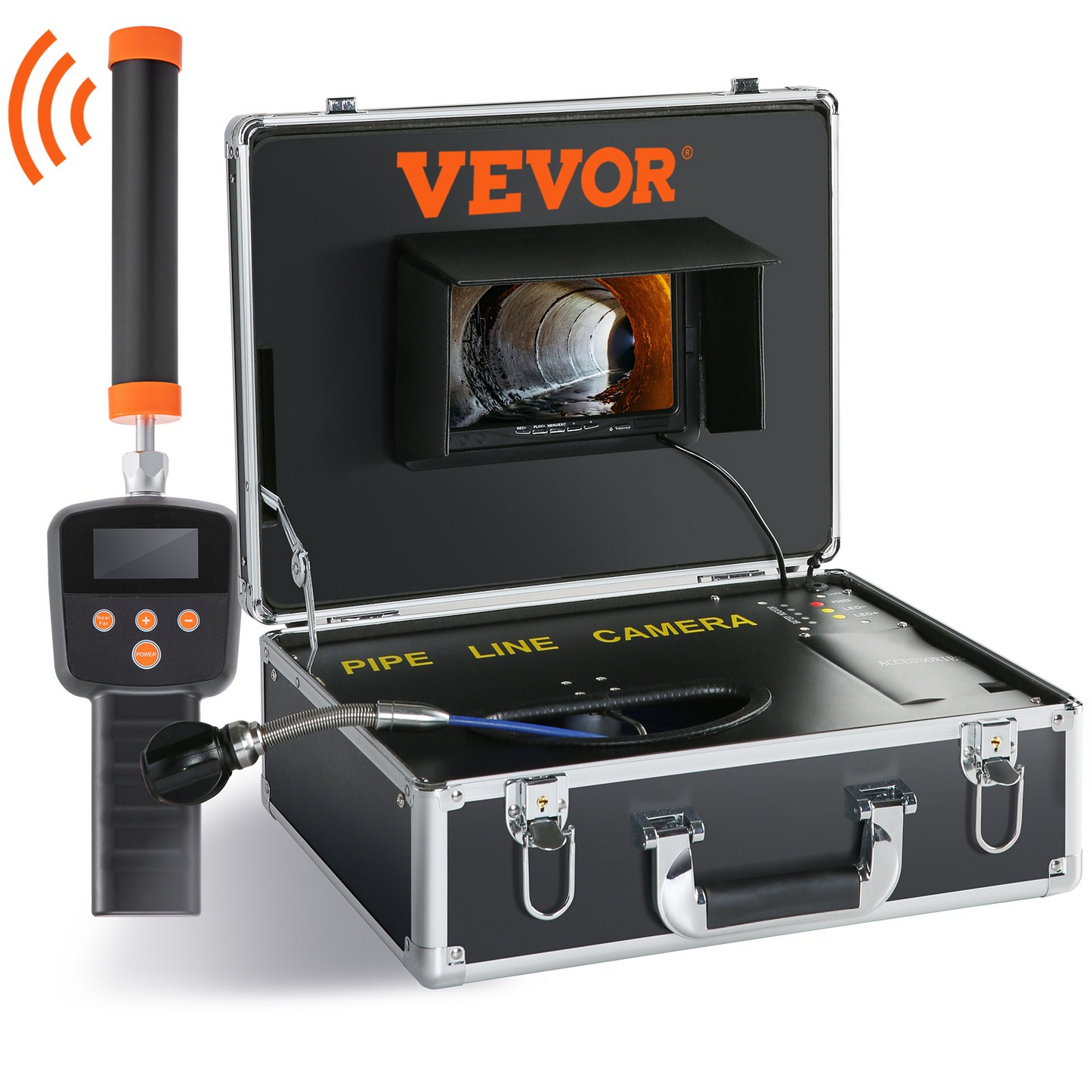 VEVOR Sewer Camera with 512Hz Locator,100 ft/30 m, 7" Pipeline Inspection Camera with DVR Function, IP68 Camera with 12 Adjustable LEDs, A 16 GB SD Card for Sewer Line, Home, Duct Drain Pipe Plumbing