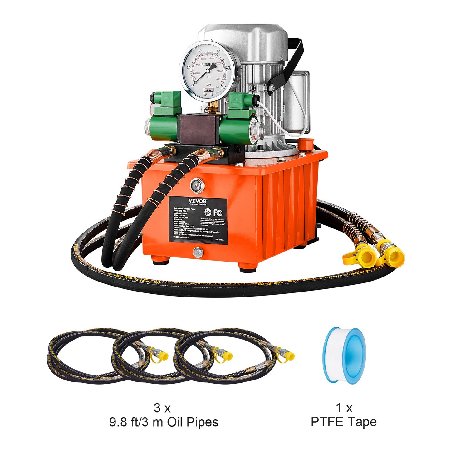 VEVOR Electric Hydraulic Pump, 10000 PSI 750W 110V 488 in³/8L Capacity, Double Acting Solenoid Valve, Electric Driven Hydraulic Pump Power Pack Unit with Pedal Switch for Punching/Bending/Jack Machine