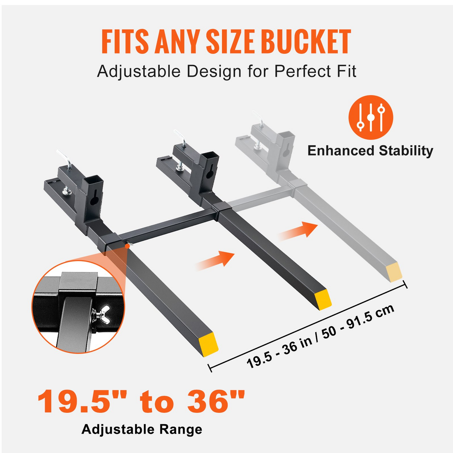 VEVOR Pallet Forks, 2000 lbs Clamp on Pallet Forks, 43" Total Length Tractor Bucket Forks with Adjustable Stabilizer bar, Heavy Duty Pallet Forks for Tractor Attachments, Skid Steer, Loader Bucket