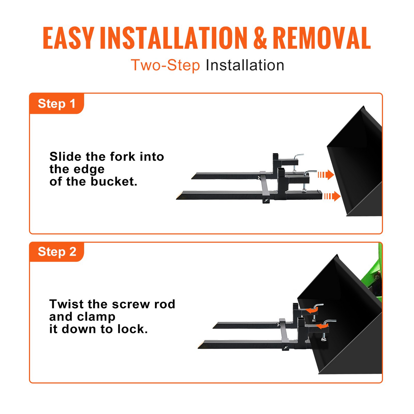 VEVOR Pallet Forks, 2000 lbs Clamp on Pallet Forks, 43" Total Length Tractor Bucket Forks with Adjustable Stabilizer bar, Heavy Duty Pallet Forks for Tractor Attachments, Skid Steer, Loader Bucket