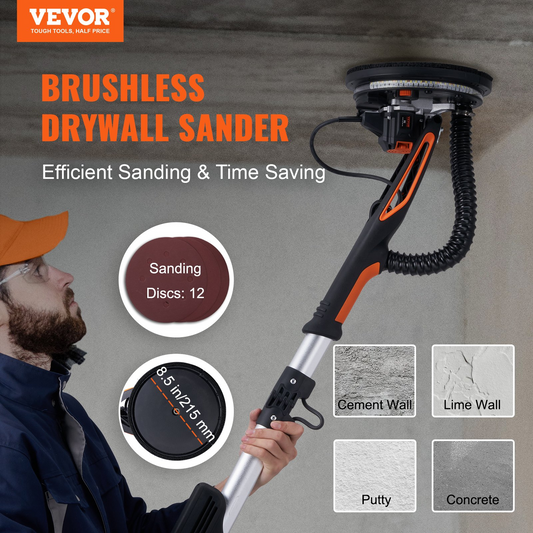 VEVOR Drywall Sander 800W Brushless Motor 1000-2300RPM Variable Speed