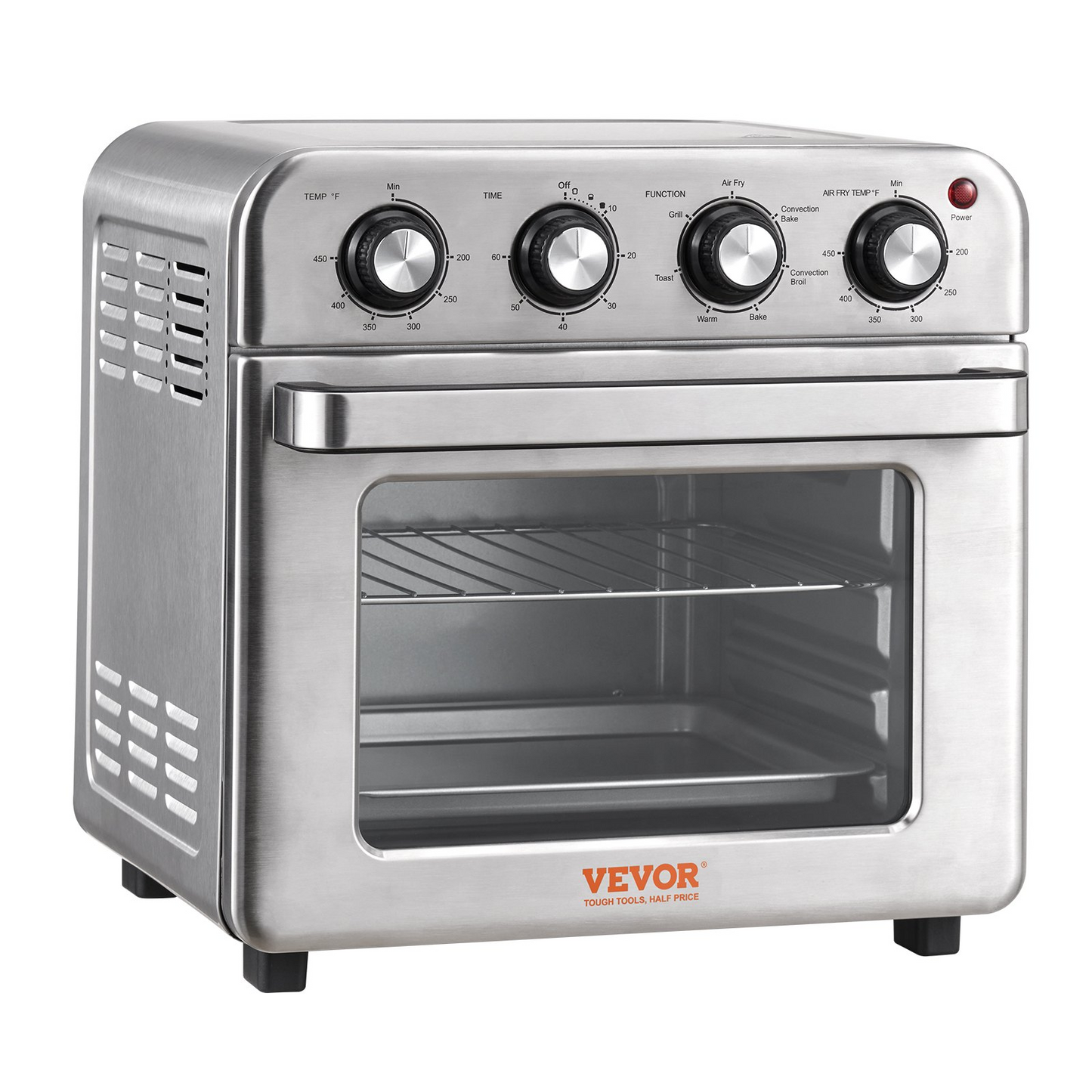 VEVOR 7-IN-1 Air Fryer Toaster Oven, 18L Convection Oven, 1700W Stainless Steel Toaster Ovens Countertop Combo with Grill, Pizza Pan, Gloves, 6 Slices Toast, 10-inch Pizza, Home and Commercial Use