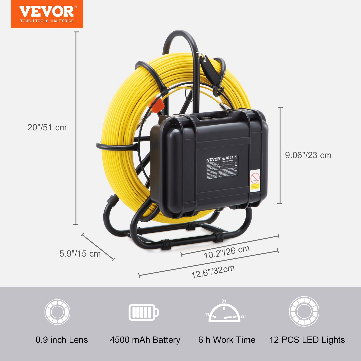 VEVOR Sewer Camera Pipe Inspection Camera 9-inch 720p Screen Pipe Camera 393 ft