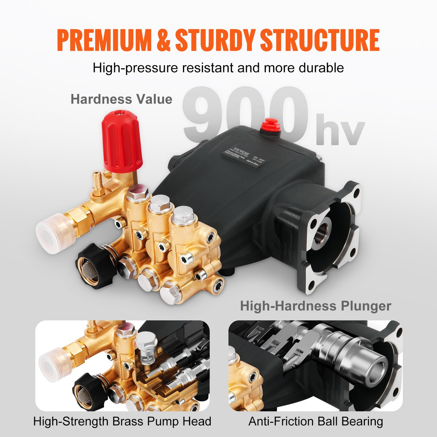 VEVOR Pressure Washer Pump, 3/4" Shaft Horizontal Triplex Plunger, 3700 PSI, 2.5 GPM, Replacement Power Washer Pumps Kit, Parts Washer Pump, Compatible with Simpson MorFlex Models 40224, 40225, 40226