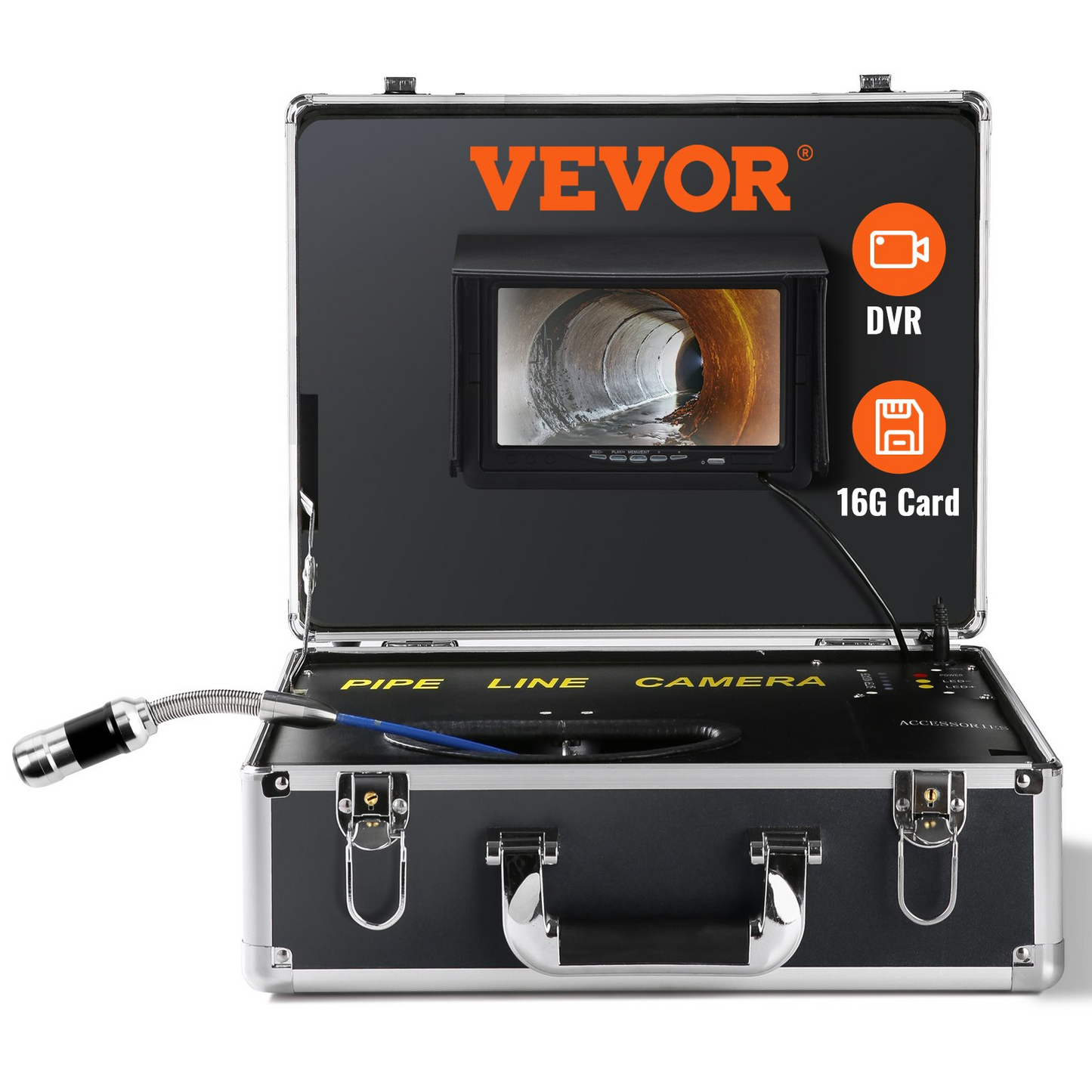 VEVOR Sewer Camera, 131 ft/40 m, 7" Screen Pipeline Inspection Camera with DVR Function, Waterproof IP68 Camera, 12pcs Adjustable LED, with a 16 GB SD Card for Sewer Line, Duct Drain Pipe Plumbing