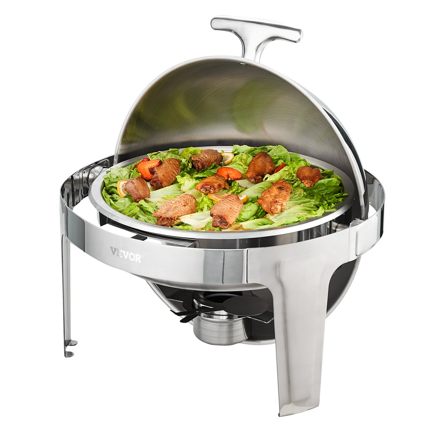 VEVOR Roll Top Chafing Dish Buffet Set, 6 Qt 2 Pack, Stainless Steel Chafer with 2 Full Size Pans, Round Catering Warmer Server with Lid Water Pan Stand Fuel Holder, for at Least 5 People Each