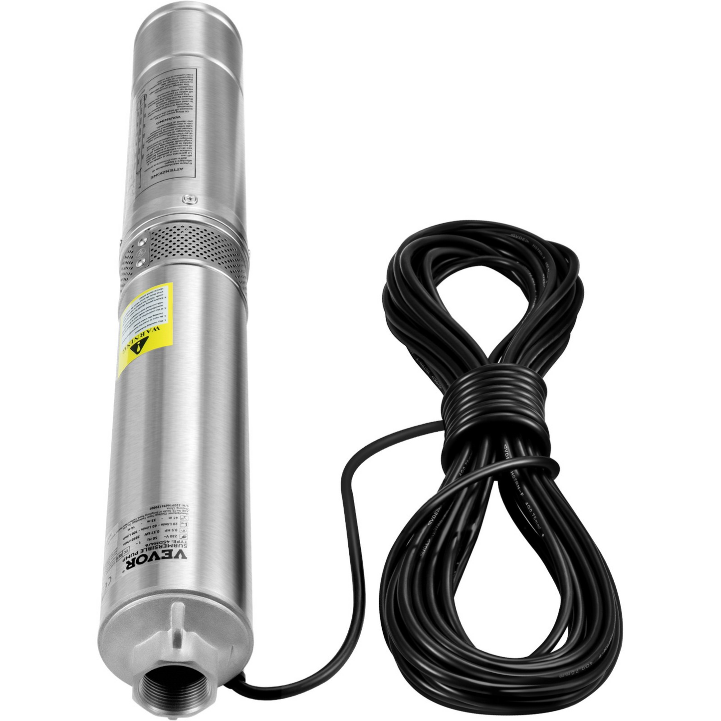 VEVOR Deep Well Submersible Pump, 2HP/1500W 230V/60Hz, 37GPM Flow 427 ft Head, with 33 ft Electric Cord, 4 inch Stainless Steel Water Pumps for Industrial, Irrigation & Home Use, IP68 Waterproof Grade