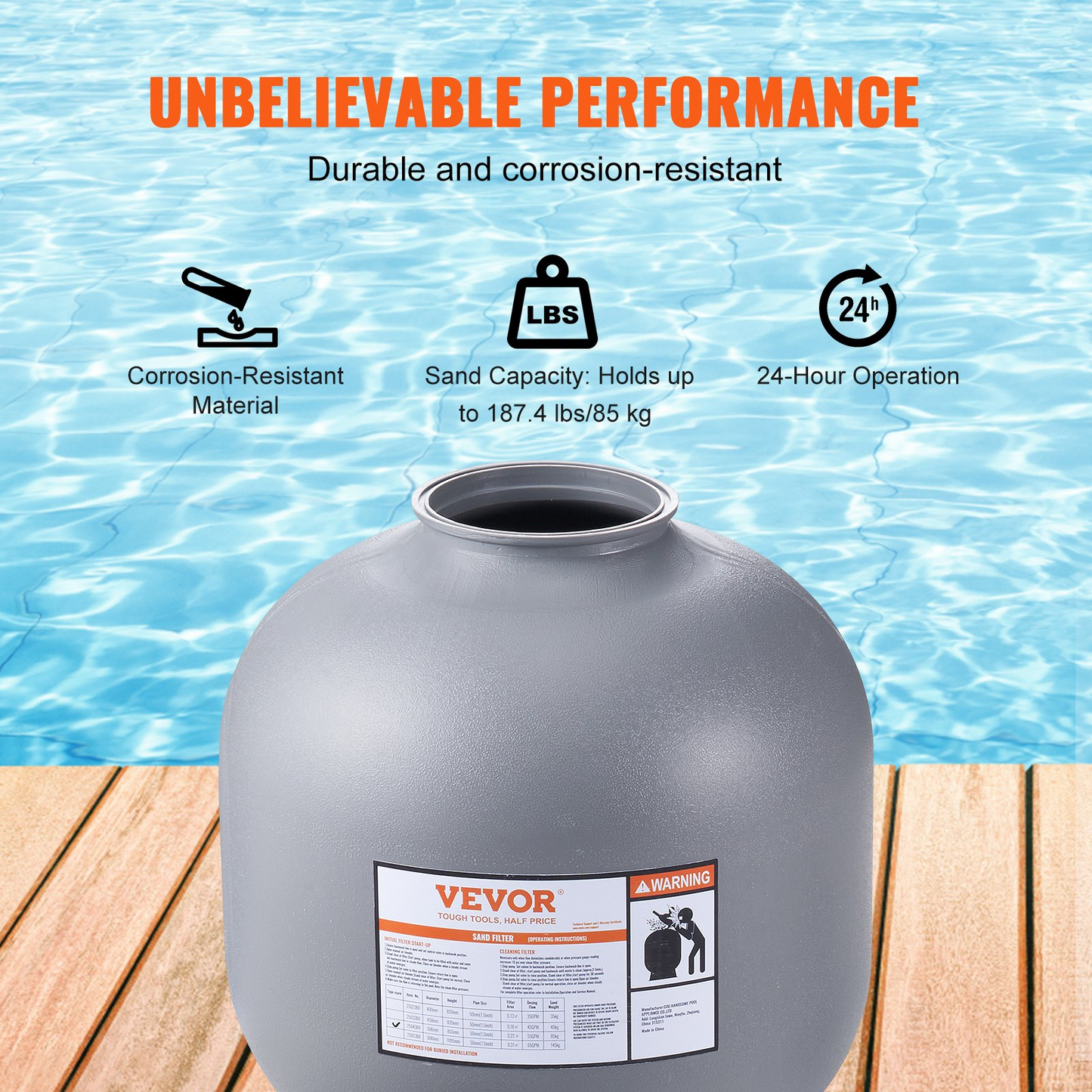 VEVOR Sand Filter, 22-inch, Up to 55 GPM Flow Rate, Above Inground Swimming Pool Sand Filter System with 7-Way Multi-Port Valve, Filter, Backwash, Rinse, Recirculate, Waste, Winter, Closed Functions