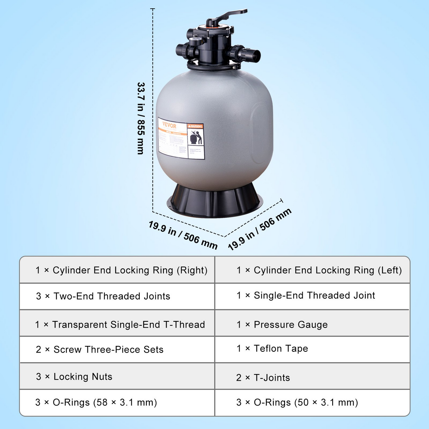 VEVOR Sand Filter, 22-inch, Up to 55 GPM Flow Rate, Above Inground Swimming Pool Sand Filter System with 7-Way Multi-Port Valve, Filter, Backwash, Rinse, Recirculate, Waste, Winter, Closed Functions