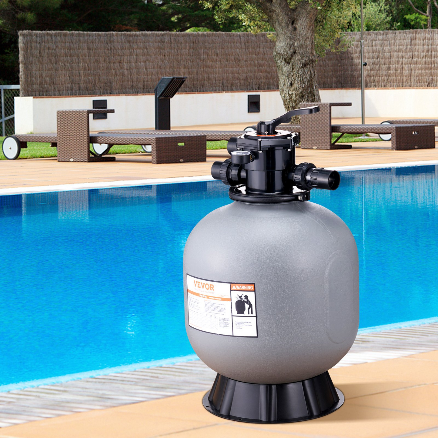 VEVOR Sand Filter, 22-inch, Up to 55 GPM Flow Rate, Above Inground Swimming Pool Sand Filter System with 7-Way Multi-Port Valve, Filter, Backwash, Rinse, Recirculate, Waste, Winter, Closed Functions