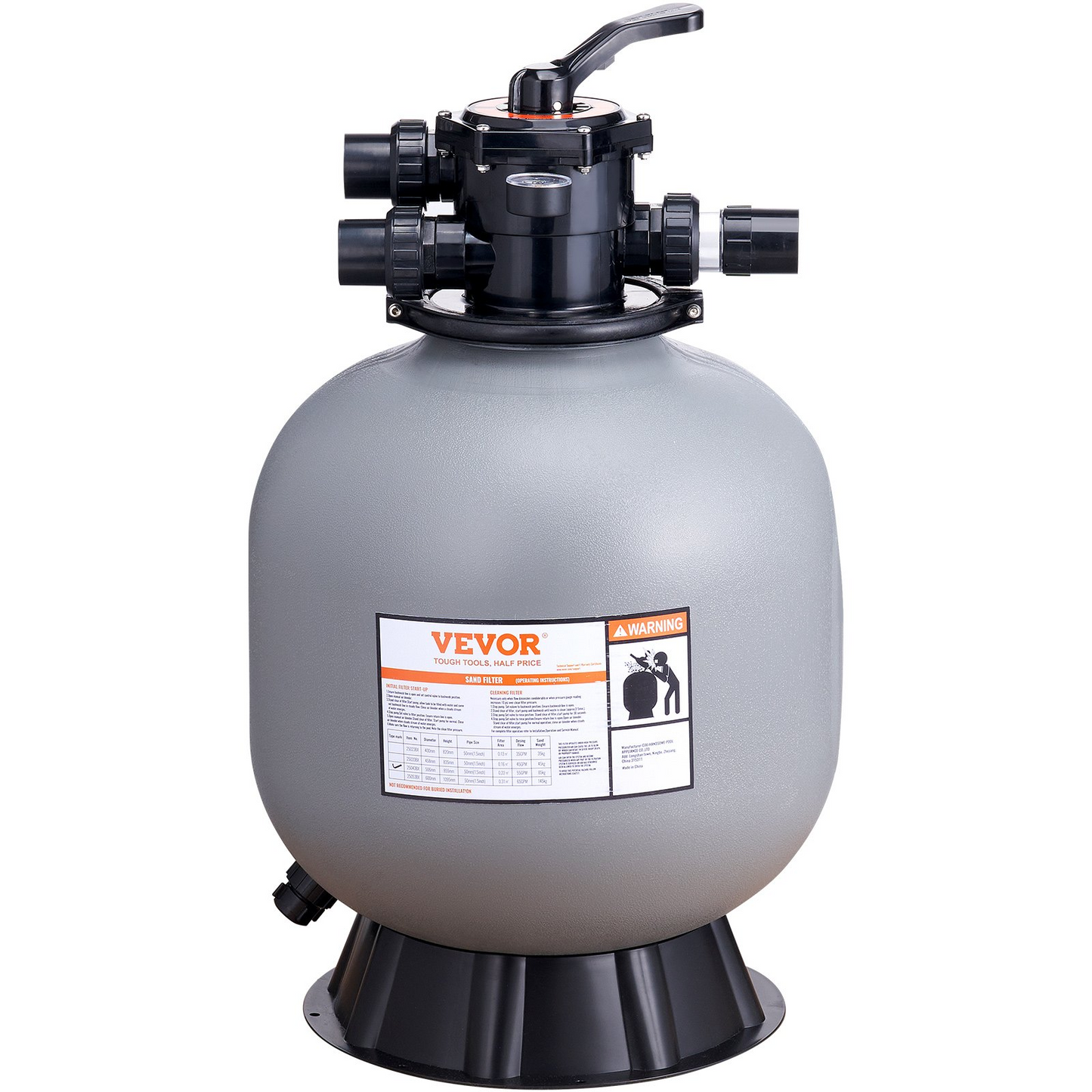 VEVOR Sand Filter, 22-inch, Up to 55 GPM Flow Rate, Above Inground Swimming Pool Sand Filter System with 7-Way Multi-Port Valve, Filter, Backwash, Rinse, Recirculate, Waste, Winter, Closed Functions