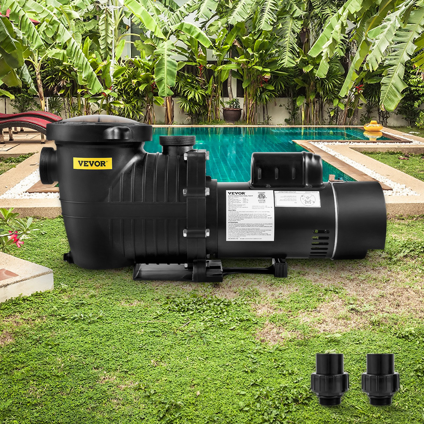 VEVOR Pool Pump 1.5HP 230V, Variable Dual Speed Pumps 1100W for Above Ground Pool, Powerful Self-priming Pump w/ Strainer Filter Basket, 5400 GPH Max. Flow, Energy Saving Swimming Pool Pump