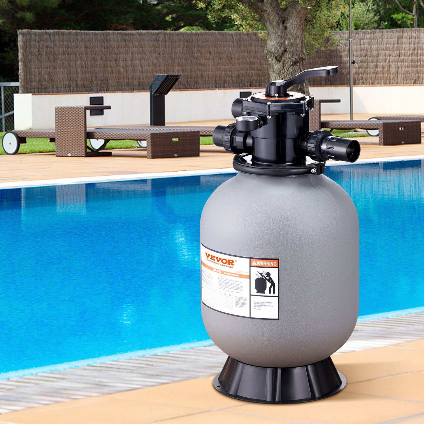 VEVOR Sand Filter, 16-inch, Up to 35 GPM Flow Rate, Above Inground Swimming Pool Sand Filter System with 7-Way Multi-Port Valve, Filter, Backwash, Rinse, Recirculate, Waste, Winter, Closed Functions