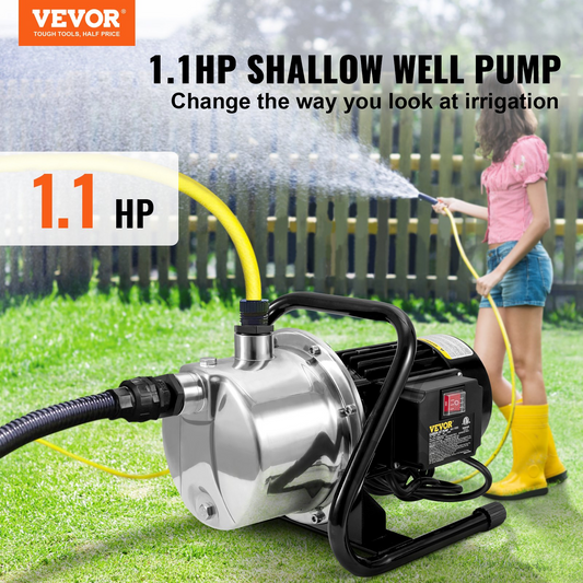 VEVOR Shallow Well Pump Portable Garden Water Jet Pump 1.1HP 978 GPH 131 ft Head