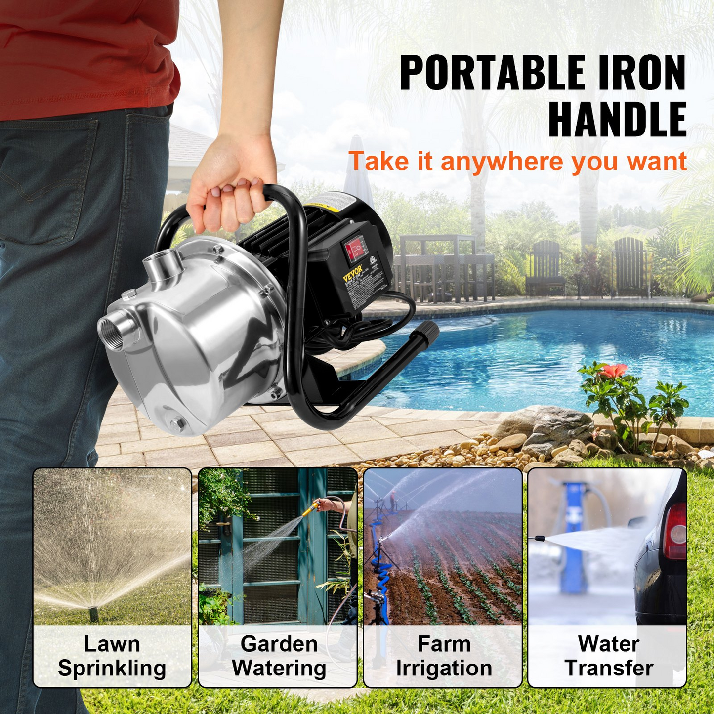 VEVOR Shallow Well Pump Portable Garden Water Jet Pump 1.1HP 978 GPH 131 ft Head