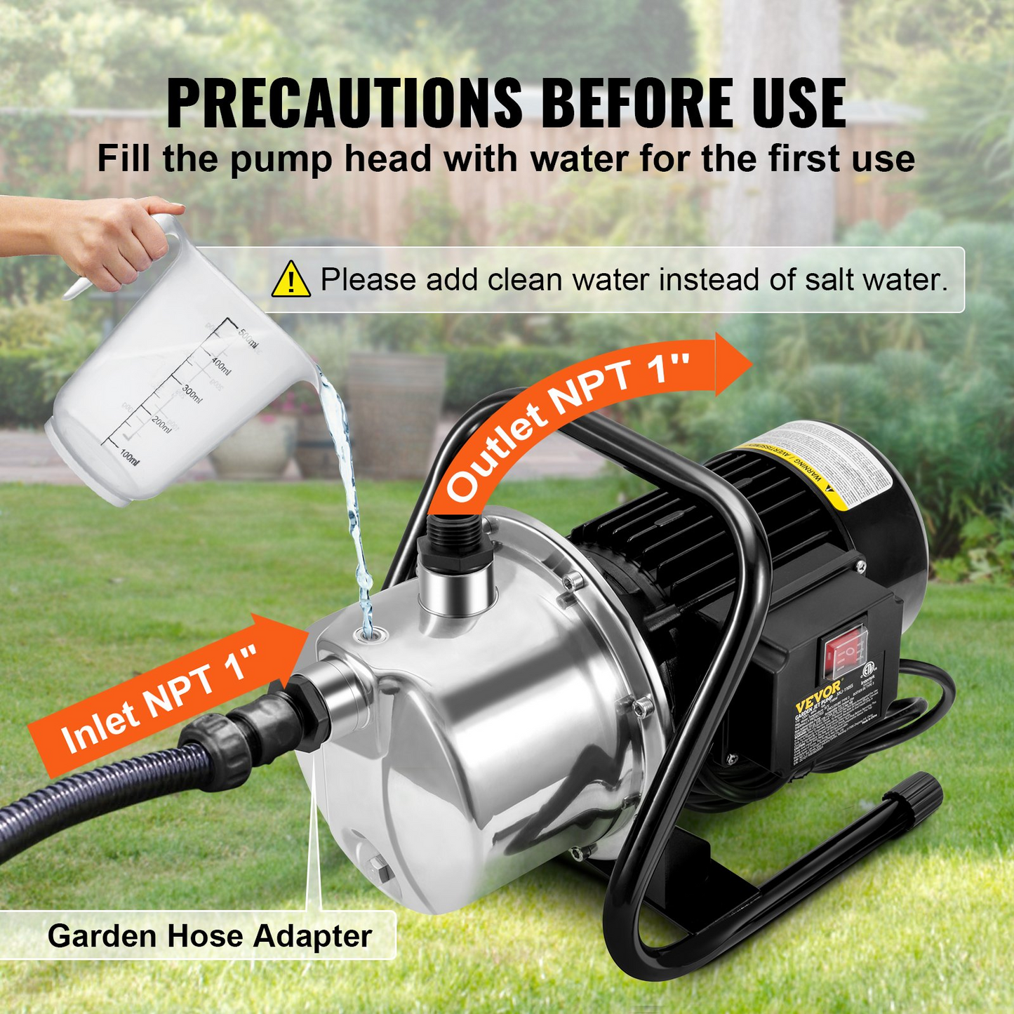 VEVOR Shallow Well Pump Portable Garden Water Jet Pump 1.1HP 978 GPH 131 ft Head