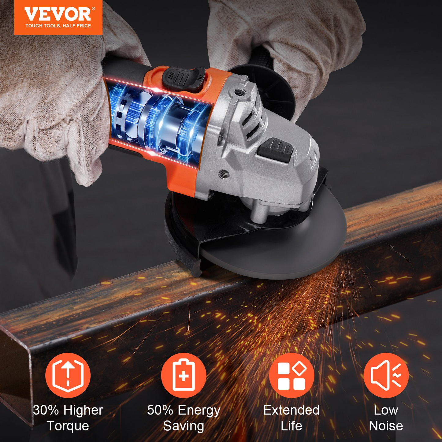 VEVOR Cordless Angle Grinder Kit For 4-1/2'' 9000 rpm, Cordless Electric Grinder Power with 20V Fast Charger for Cutting, Polishing, Grinding, Rust Removal