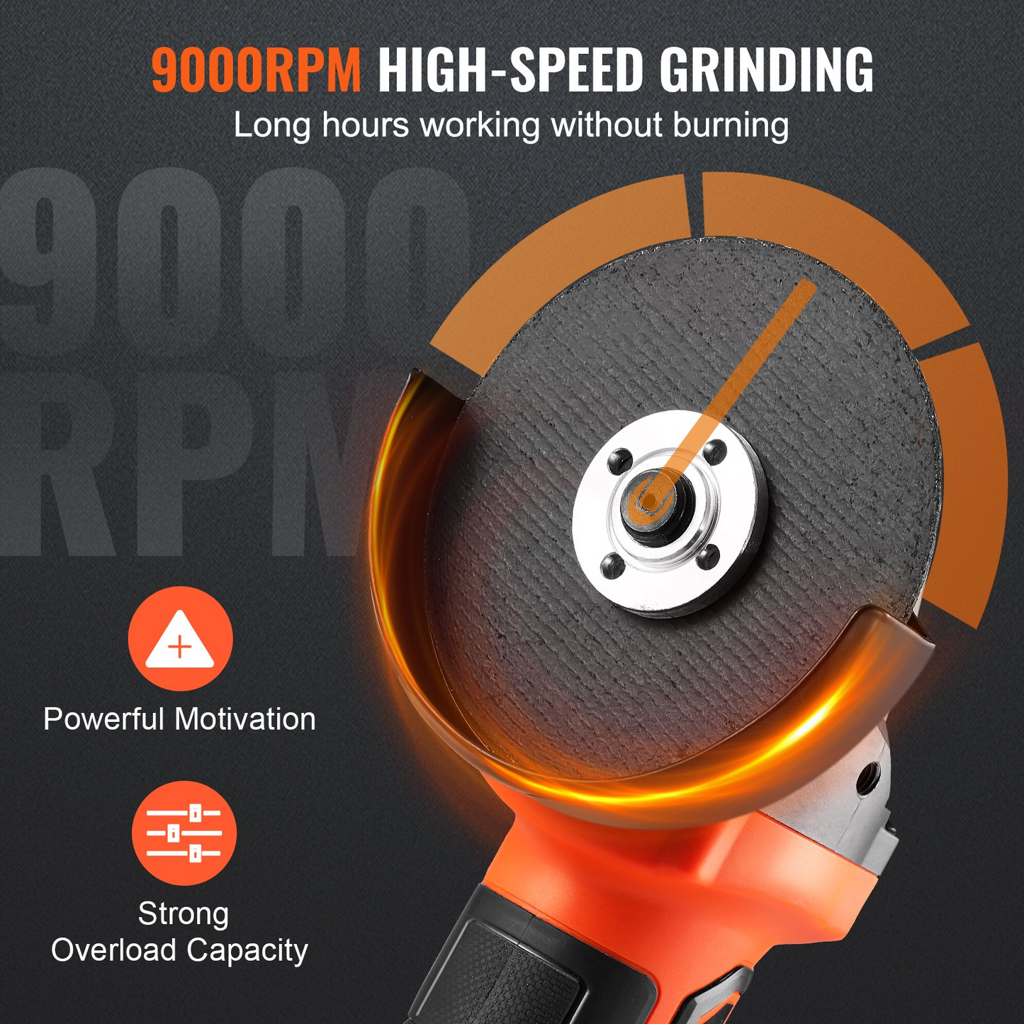 VEVOR Cordless Angle Grinder Kit For 4-1/2'' 9000 rpm, Cordless Electric Grinder Power with 20V Fast Charger for Cutting, Polishing, Grinding, Rust Removal