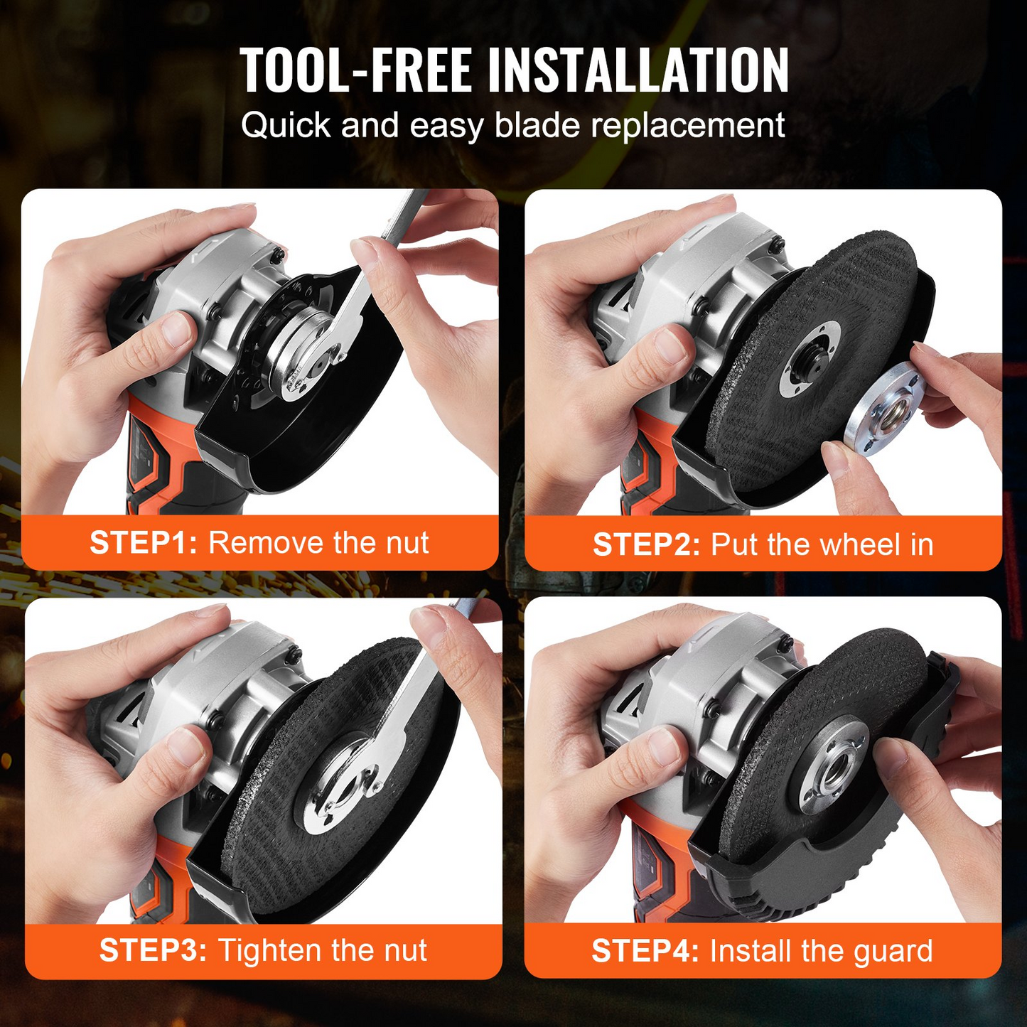 VEVOR Cordless Angle Grinder Kit For 4-1/2'' 9000 rpm, Cordless Electric Grinder Power with 20V Fast Charger for Cutting, Polishing, Grinding, Rust Removal