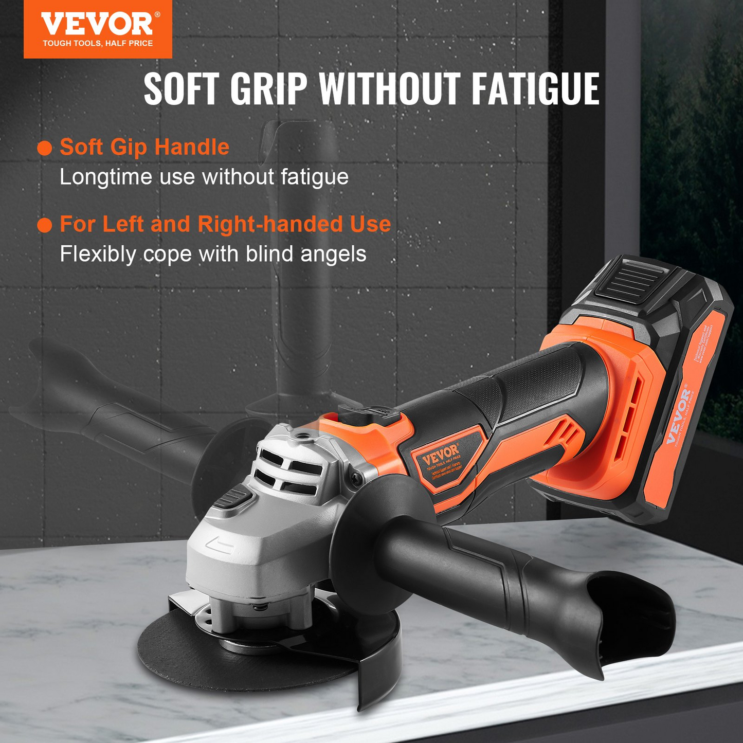 VEVOR Cordless Angle Grinder Kit For 4-1/2'' 9000 rpm, Cordless Electric Grinder Power with 20V Fast Charger for Cutting, Polishing, Grinding, Rust Removal