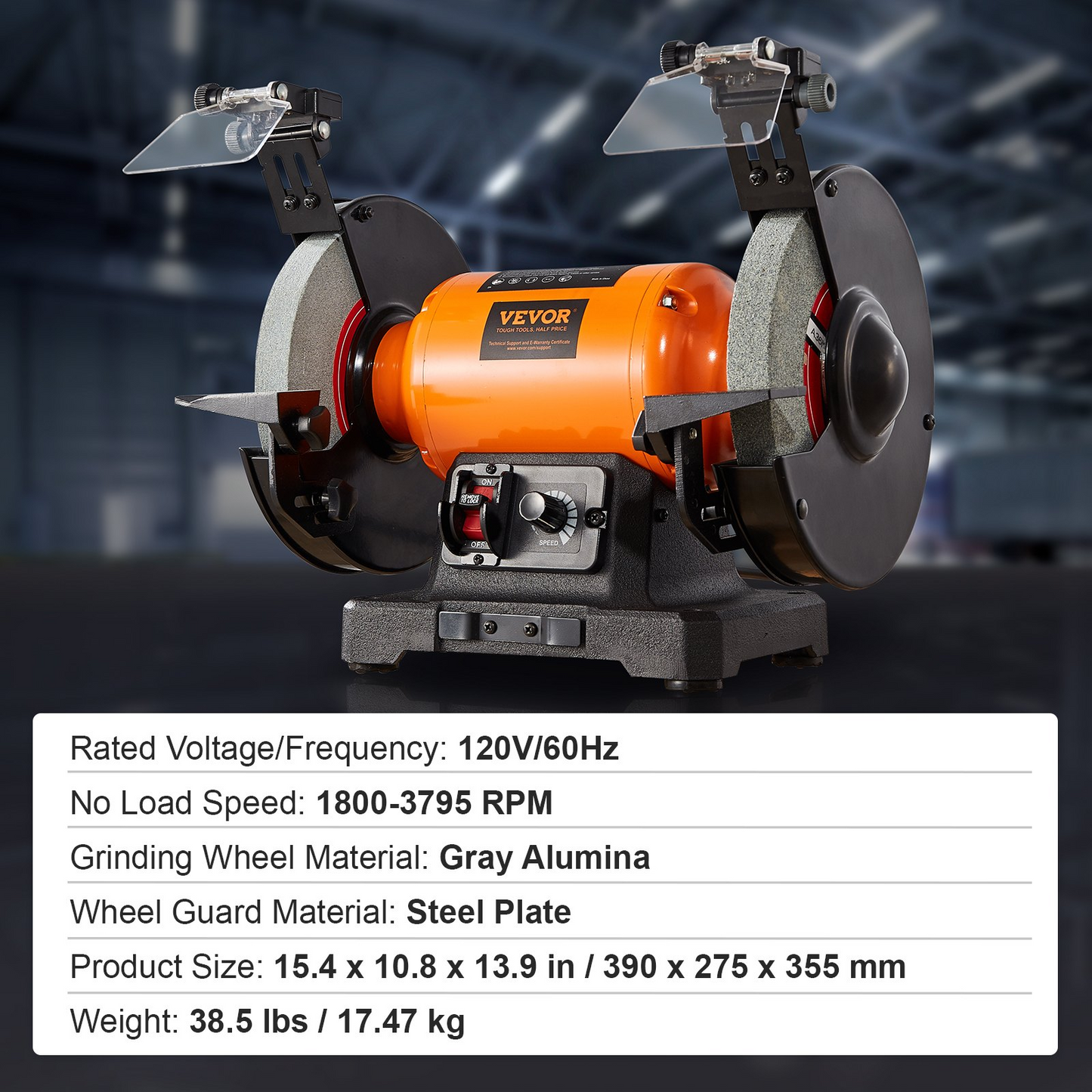 VEVOR Bench Grinder, 8 inch Variable Speed Bench Grinder with 5.0A Brushless Motor 1800-3795 RPM, Table Grinder with Cast-aluminum Tool Rest for Heavy Duty Sharpening Grinding Application