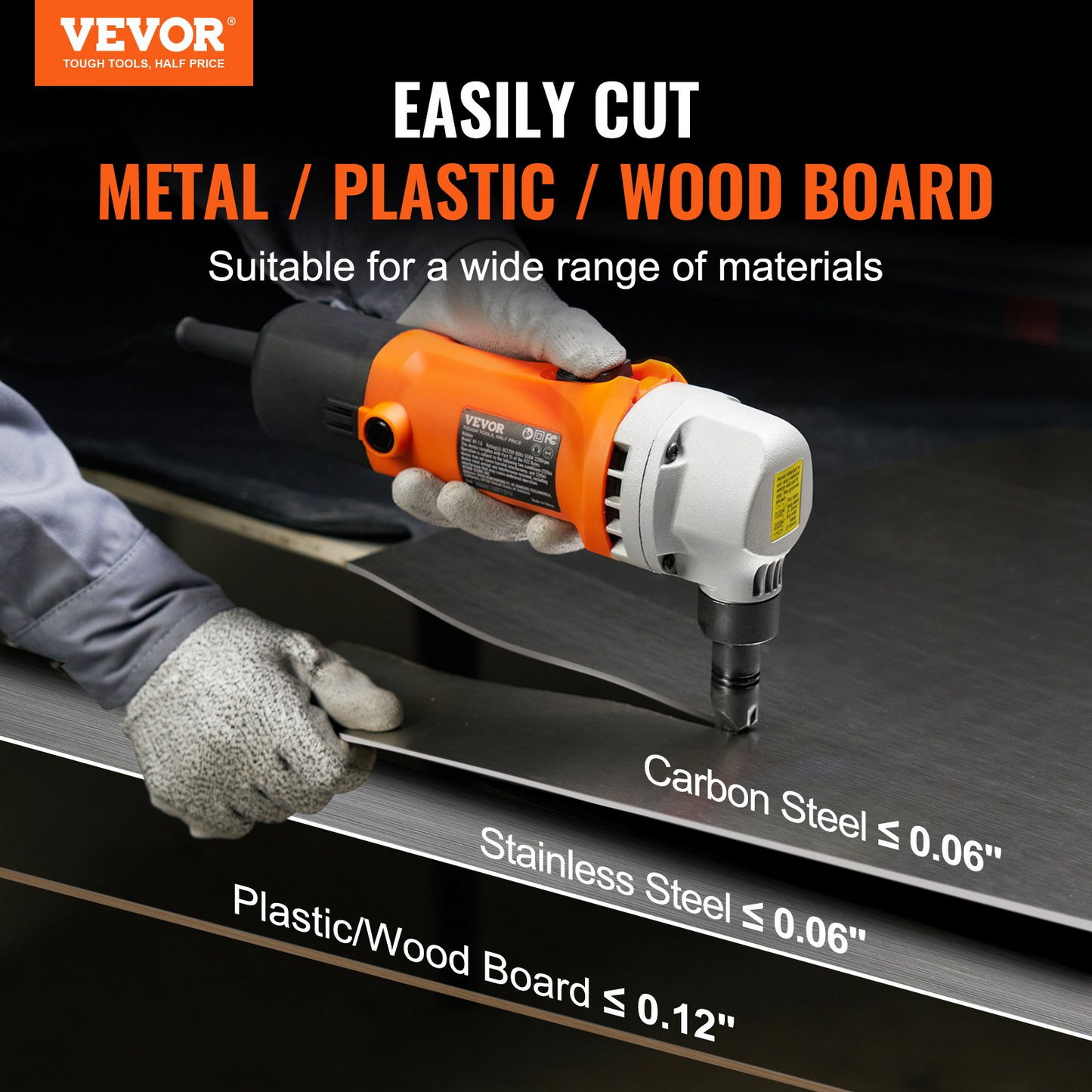 VEVOR Sheet Metal Nibbler, 550W Powerful 2200 RPM High Speed, 360 Degree Rotation Electric Nibbler Metal Cutter, Straight Curve and Circle Cutting for Stainless Steel, Aluminum, Plastic, Wood Board