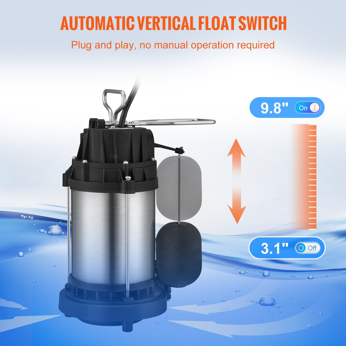 VEVOR Submersible Sump Pump Water Pump 1/2 HP 4320GPH Cast Iron Steel Basement