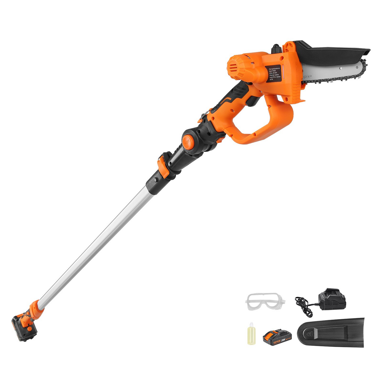 VEVOR 2-in-1 Cordless Pole Saw & Mini Chainsaw, 20V 4Ah Battery Pole Chainsaw, 5" Cutting Capacity 8 ft Reach Pole Saw for Branch Cutting & Tree Trimming (Battery and Blade Cover Included)