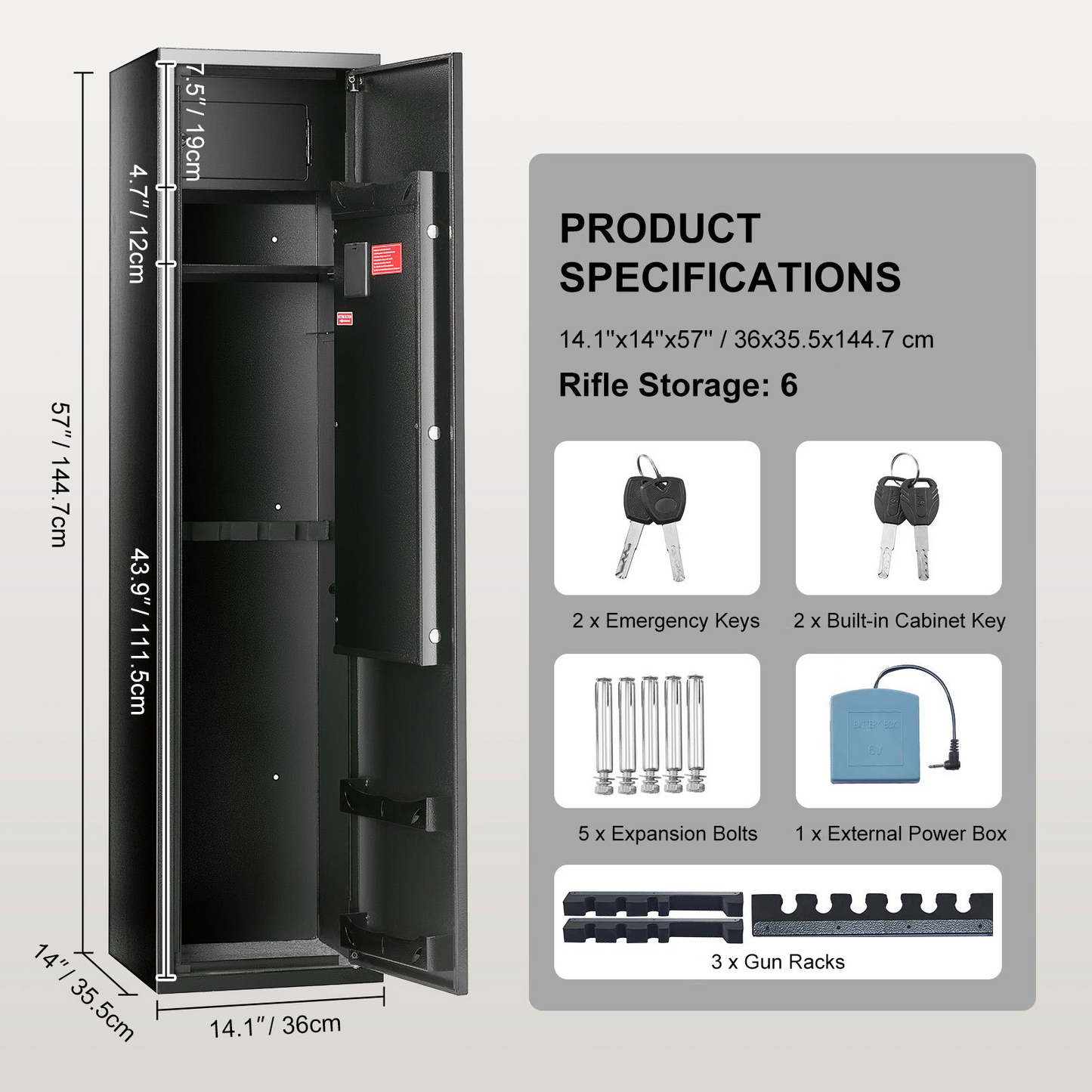 VEVOR 6 Gun Safe, Gun Security Cabinet with Fingerprint & Digital Keypad Lock, Gun Storage Cabinet with Built-in Storage Locker and Removable Storage Shelf for Pistols & Home Long Gun