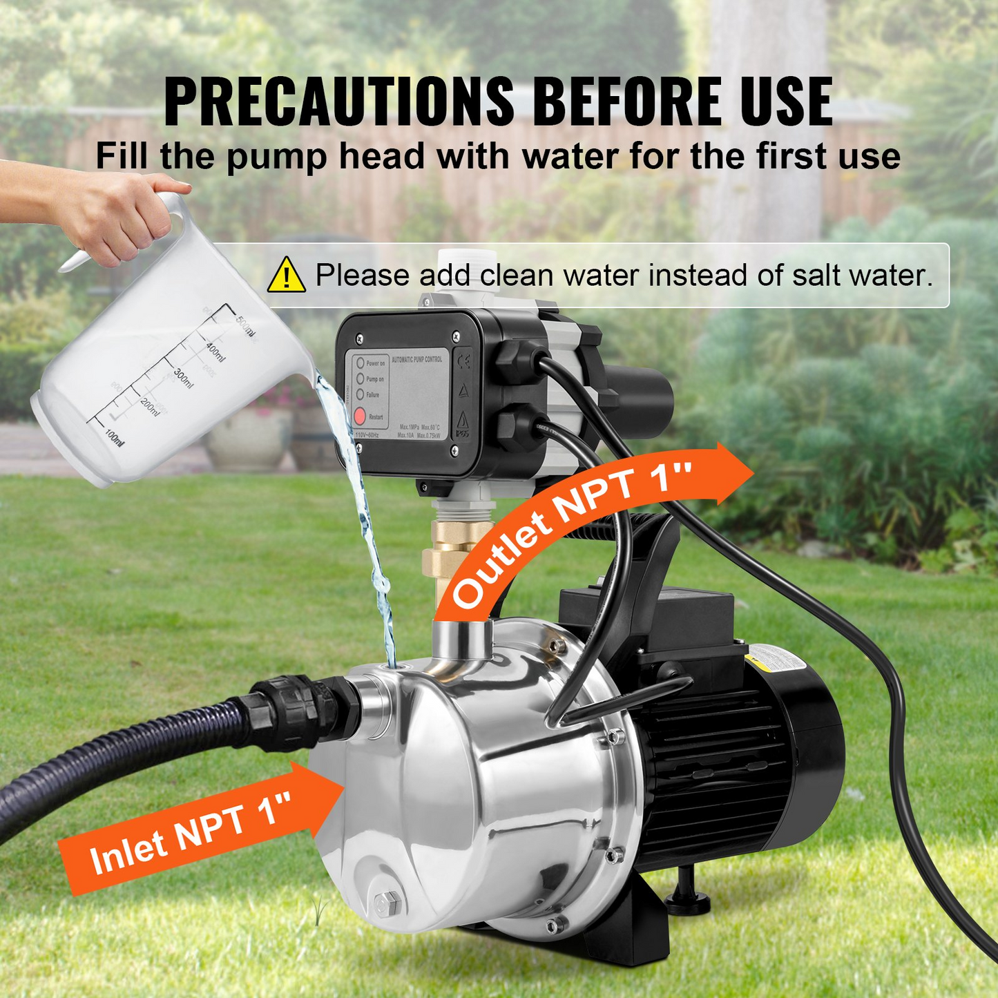 VEVOR Shallow Well Pump Portable Jet Pump w/ Auto Controller 1.5HP 1200GPH 164ft