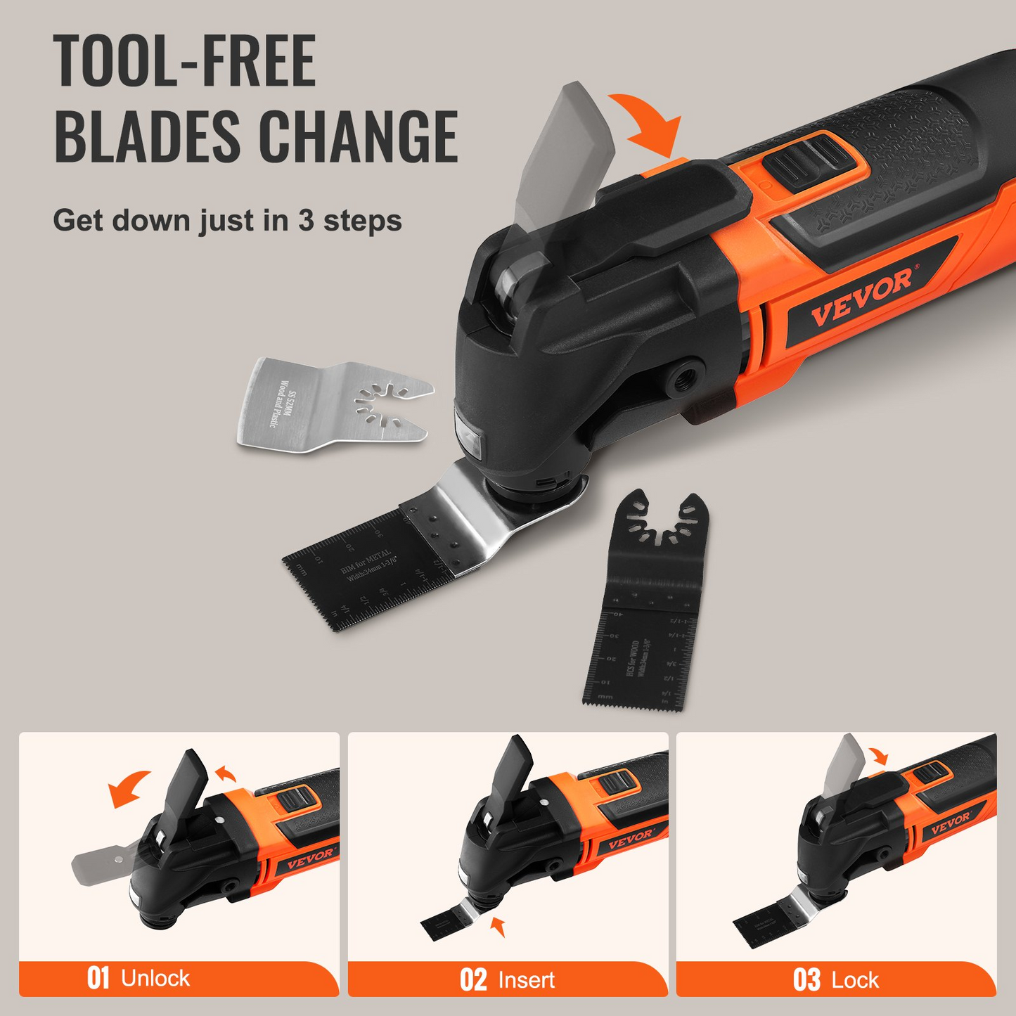 VEVOR Multitool Oscillating Tool Corded 2.5 Amp, Oscillating Saw Tool with LED Light, 6 Variable Speeds, 3.1° Oscillating Angle, 11000-22000 OPM, 16PCS Saw Accessories & BMC Case