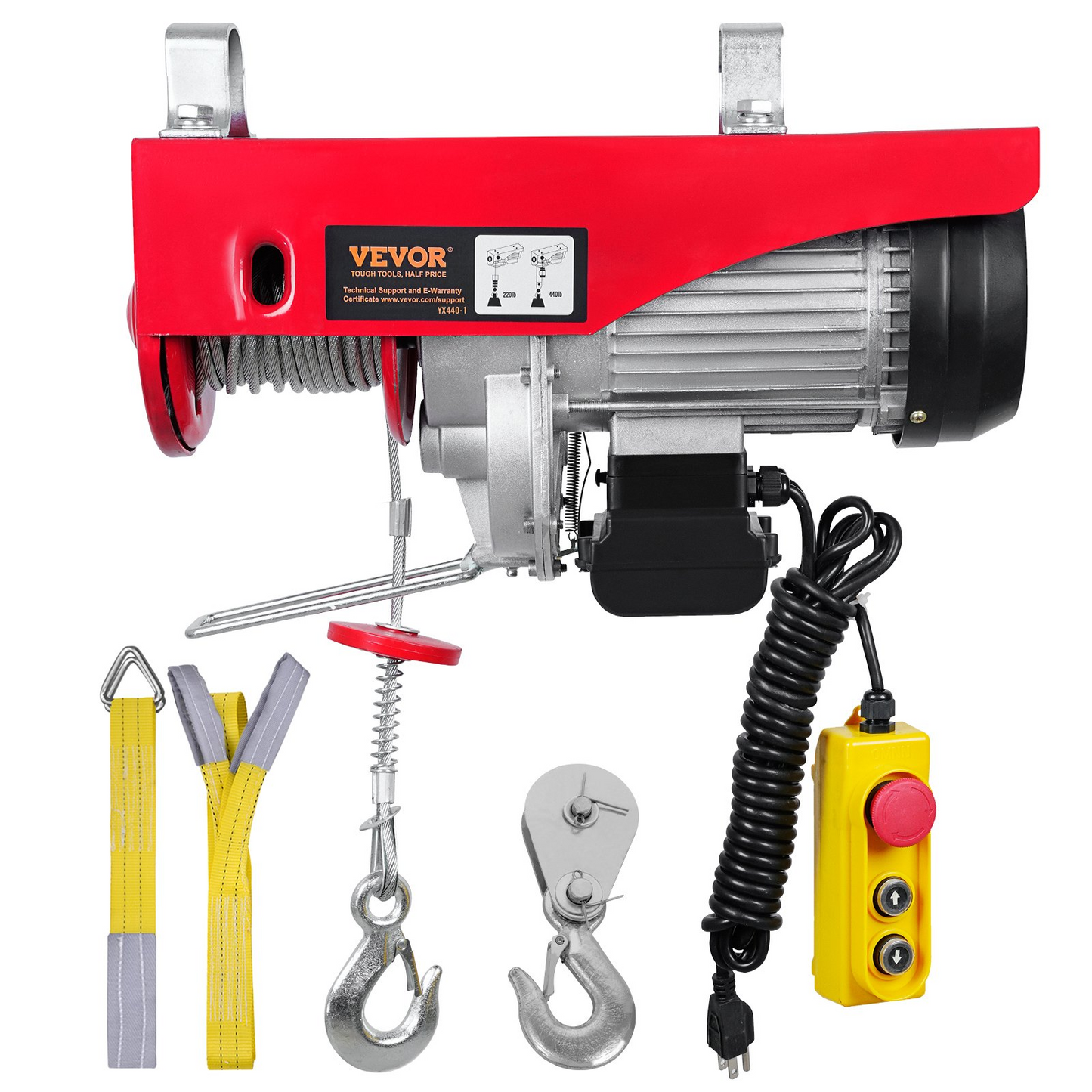 VEVOR Electric Hoist, 440lbs Garage Hoist with 14ft Wired Control, 110 volt Electric Hoist Winch 40ft Single Cable Lifting Height, Pure Copper Motor and Emergency Stop Switch