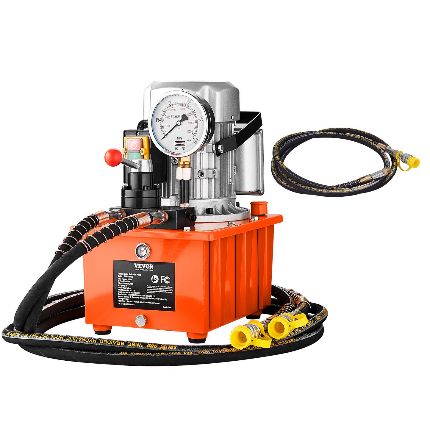 VEVOR Electric Hydraulic Pump, 10000 PSI 750W 110V, 488 in³/8L Capacity, Double Acting Manual Valve, Electric Driven Hydraulic Pump Power Pack Unit with Lever Switch for Punching/Bending/Jack Machines