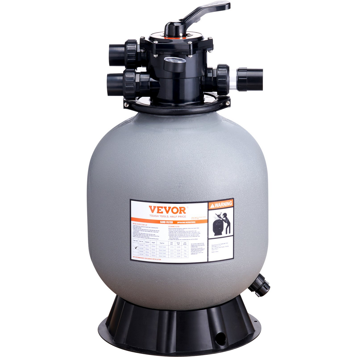 VEVOR Sand Filter, 19-inch, Up to 45 GPM Flow Rate, Above Inground Swimming Pool Sand Filter System with 7-Way Multi-Port Valve, Filter, Backwash, Rinse, Recirculate, Waste, Winter, Closed Functions