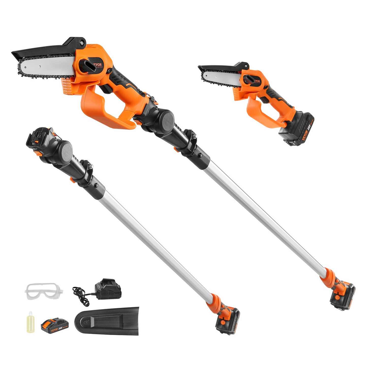 VEVOR 2-in-1 Cordless Pole Saw & Mini Chainsaw, 20V 4Ah Battery Pole Chainsaw, 5" Cutting Capacity 8 ft Reach Pole Saw for Branch Cutting & Tree Trimming (Battery and Blade Cover Included)