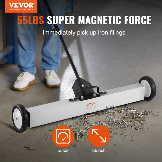 VEVOR 55Lbs Rolling Magnetic Sweeper with Wheels,Push-Type Magnetic Pick Up Sweeper, 24-inch Large Magnet Pickup Lawn Sweeper with Telescoping Handle, Easy Cleanup of Workshop Garage Yard