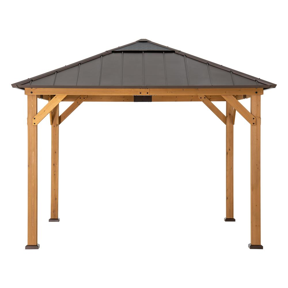 Gazebo with Brown Steel and Polycarbonate Hip Roof Hard Top