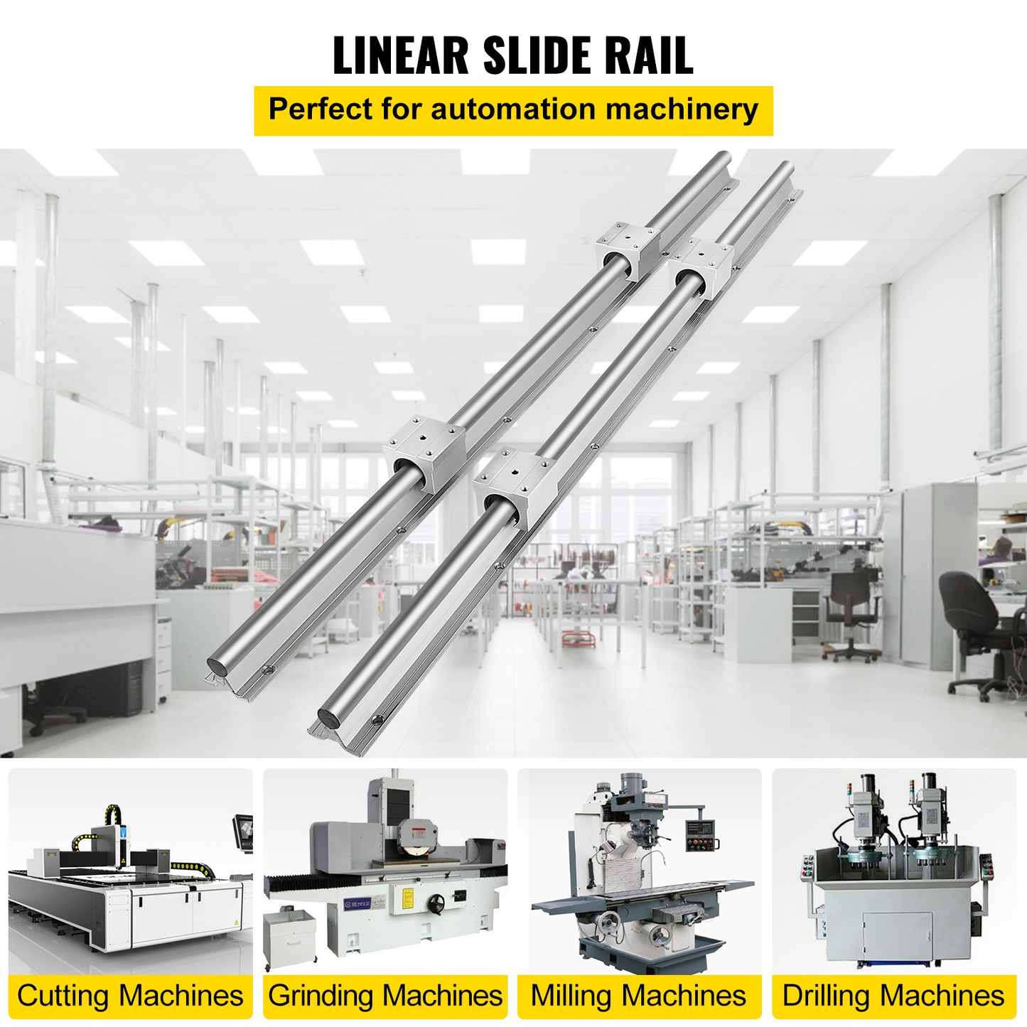 VEVOR Linear Rail, 2PCS SBR16-800mm, Linear Slide Guide 2 PCS Rail, 4 PCS SBR16UU Bearing Block for Automated Machines and Equipments