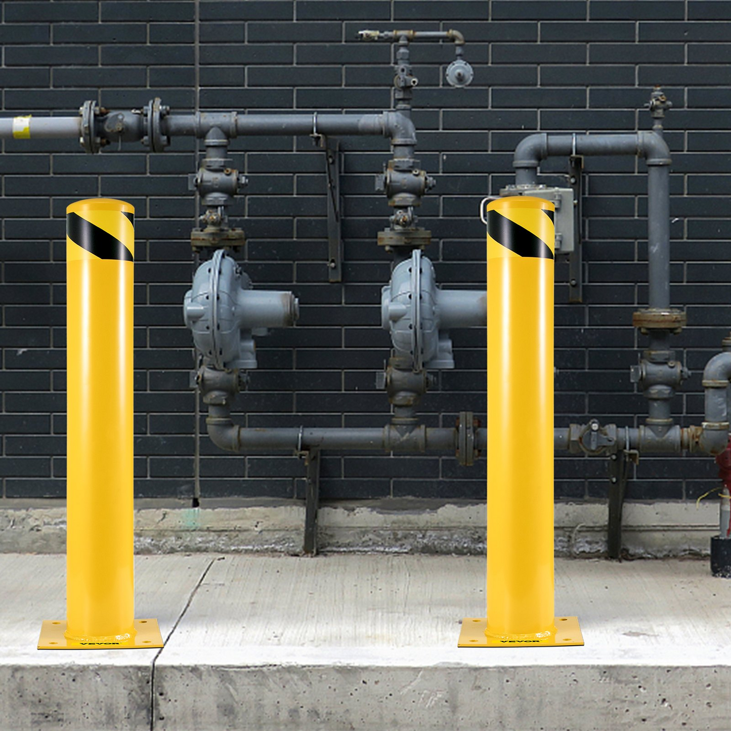 VEVOR Safety Bollard, 36 Inch Height Bollard Post, 5.5 Inch Diameter Steel Pipe Safety Bollard Post, Yellow Steel Bollard, Steel Safety Bollard with 8 Anchor Bolts, Perfect for Traffic-Sensitive Area