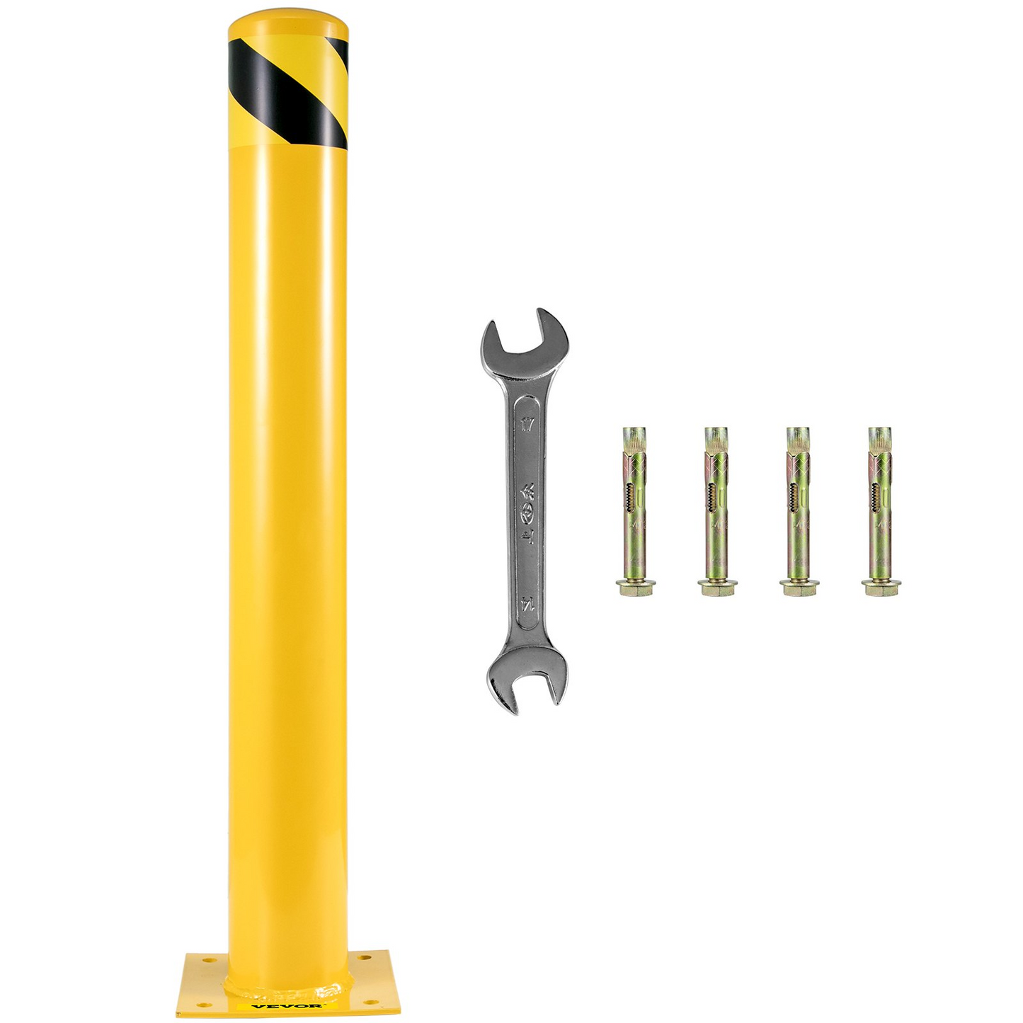 VEVOR Safety Bollard, 36 Inch Height Bollard Post, 5.5 Inch Diameter Steel Pipe Safety Bollard Post, Yellow Steel Bollard, Steel Safety Bollard with 8 Anchor Bolts, Perfect for Traffic-Sensitive Area