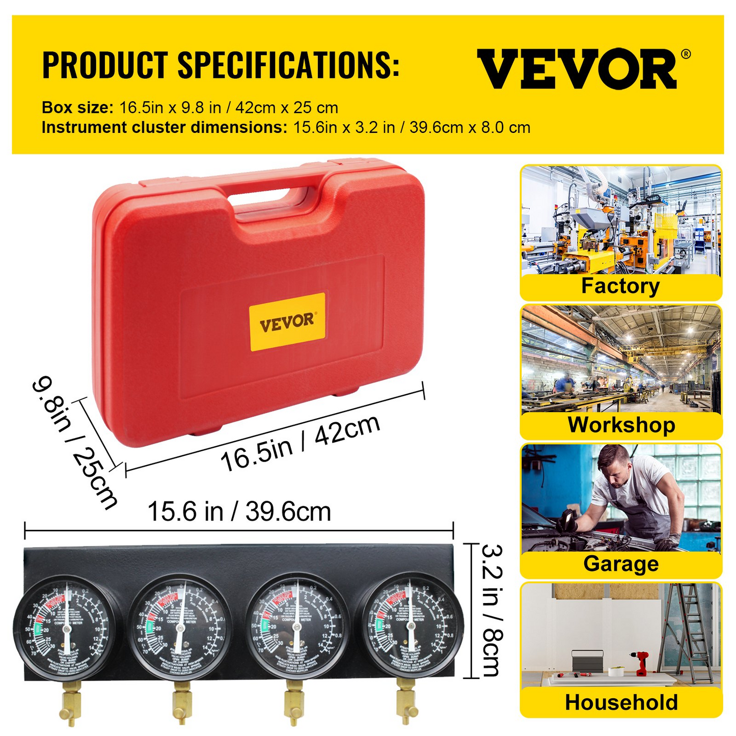 VEVOR Fuel Vacuum Carburetor Synchronize Tool Kit Fuel Vacuum Carburetor Synchronizer carb sync Gauge Set with Rubber Hose