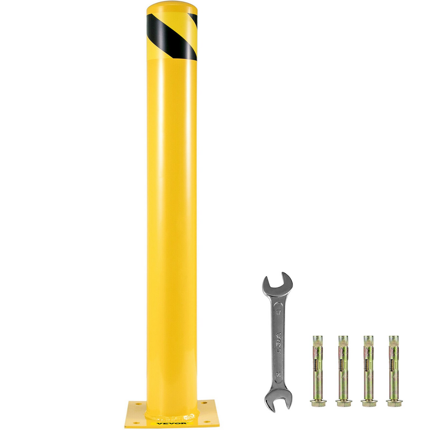 VEVOR Safety Bollard 42"x4.5" Safety Barrier Bollard 4-1/2" OD 42" Height Yellow Powder Coat Pipe Steel Safety Barrier with 4 Free Anchor Bolts for Traffic-Sensitive Area